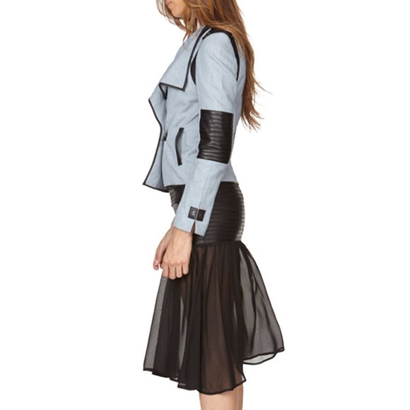 EDESSA New SKIRT Black Leather/Georgette Women's M 🎉HP🎉 - Picture 5 of 16